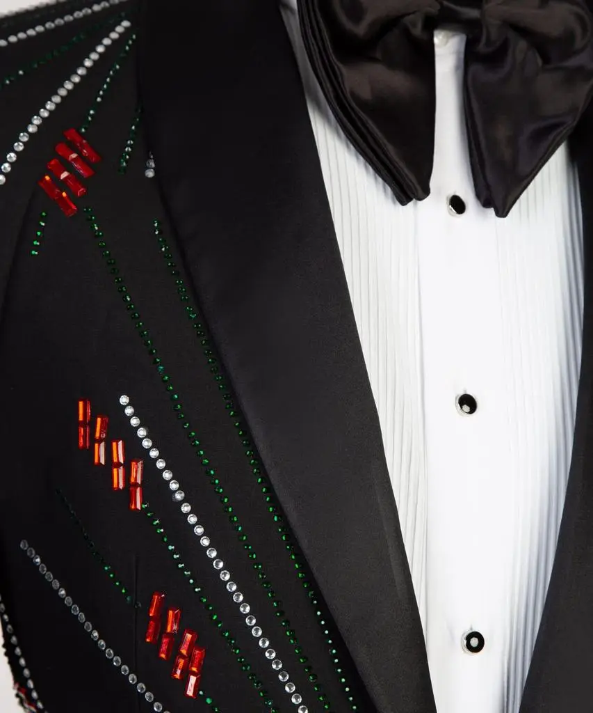 Men's 2 Piece Black Tuxedo, Costume, Silver/Red Stoned — photograph 2