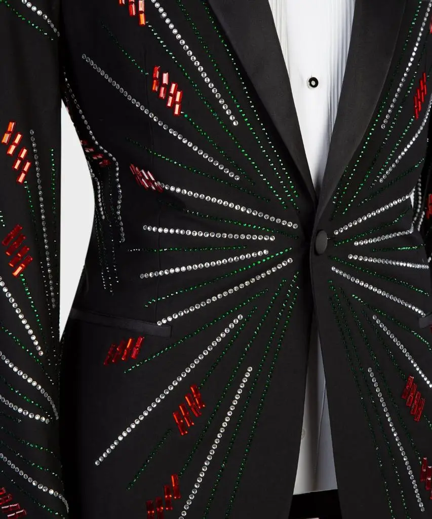 Men's 2 Piece Black Tuxedo, Costume, Silver/Red Stoned — photograph 3