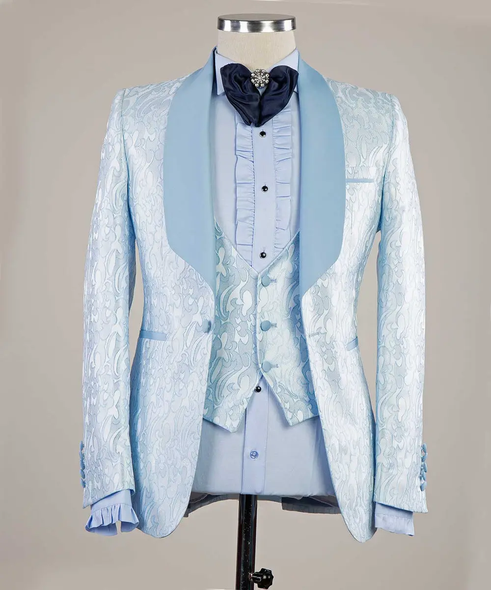 Men's 3 Piece Tuxedo, Suit, Blue — photograph 1