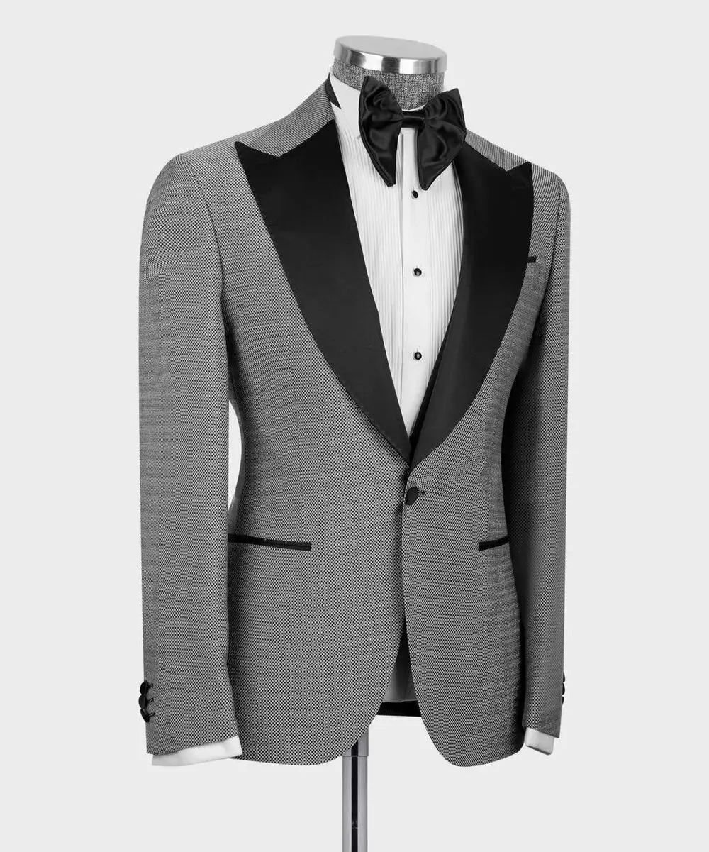 Men's 3 Piece Grey Tuxedo Black Satin Lapel — photograph 4