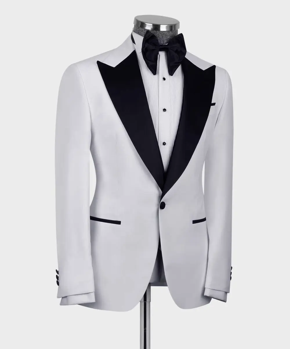 Men's 3 Piece White Black Lapel Tuxedo Suit — photograph 4