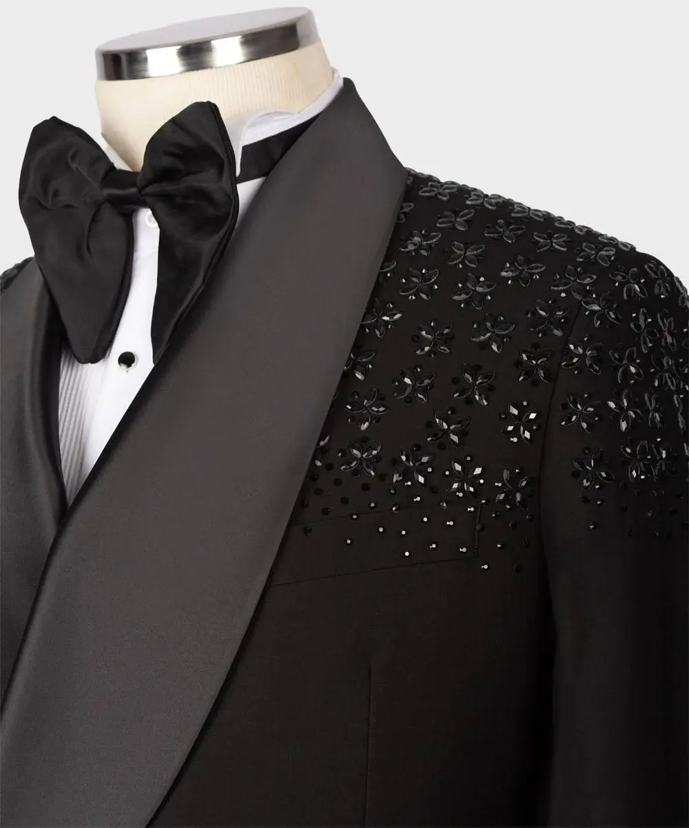 Men's Tuxedo, Black, Beaded on Shoulder — photograph 2