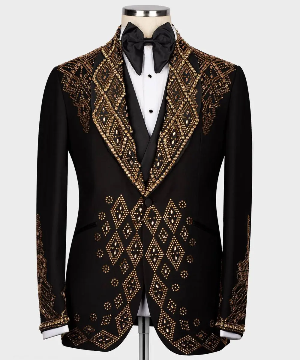 Men's Black Tuxedo, Gold Gem Stoned Design — photograph 1