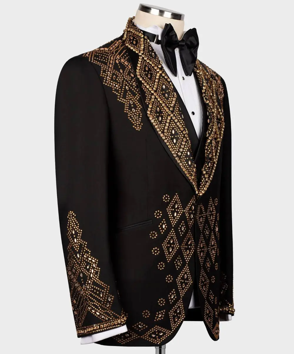 Men's Black Tuxedo, Gold Gem Stoned Design — photograph 4