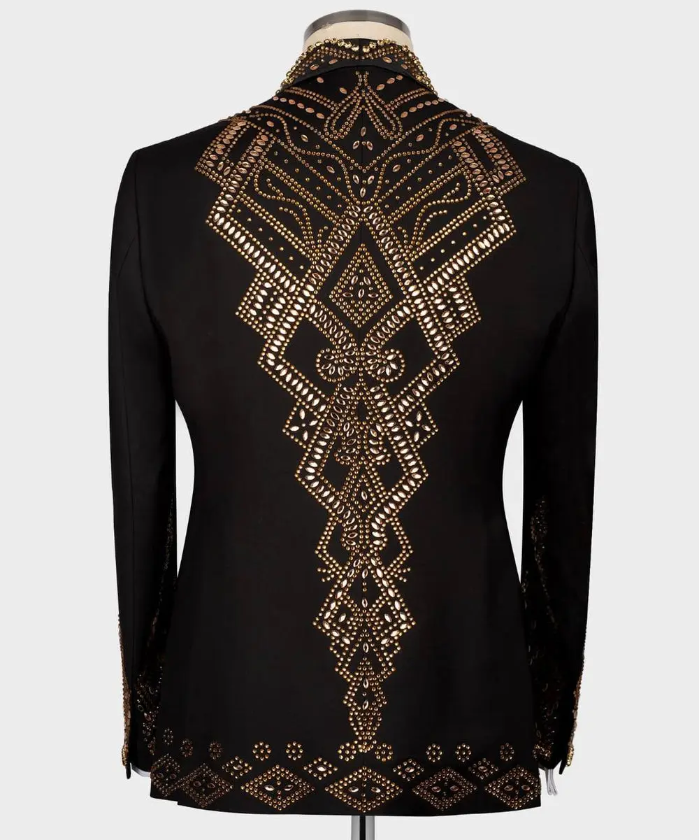 Men's Black Tuxedo, Gold Gem Stoned Design — photograph 5