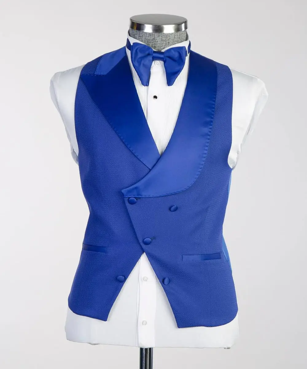 Men's Blue Tuxedo-Asymmetrical Satin Lapel — photograph 3