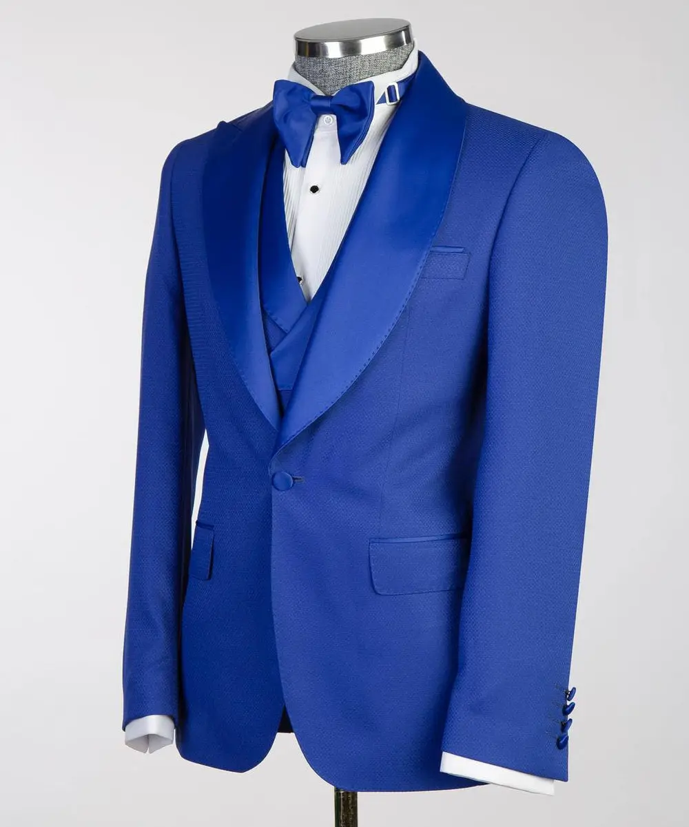 Men's Blue Tuxedo-Asymmetrical Satin Lapel — photograph 5