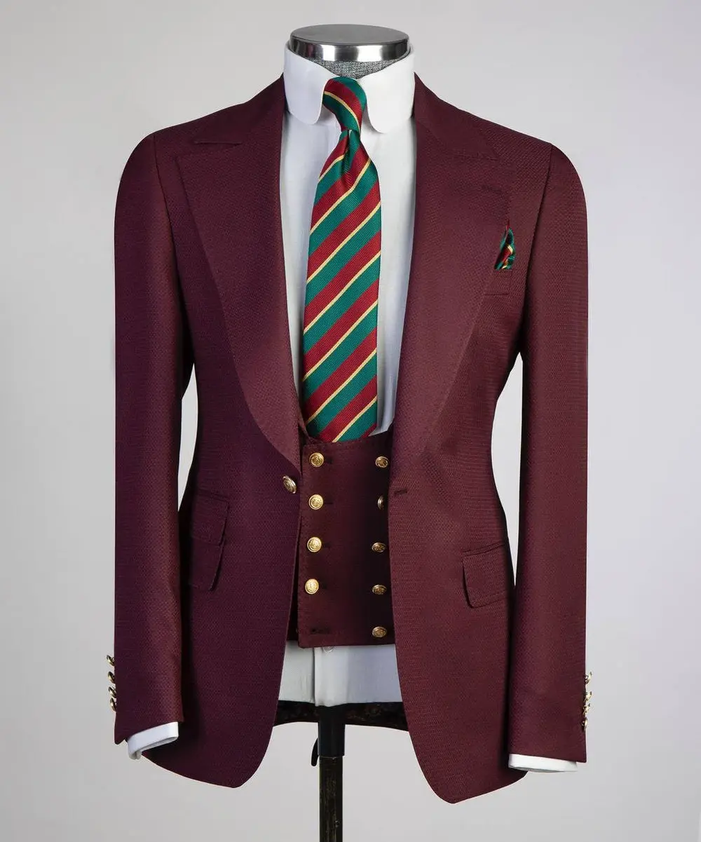 Men's Classic Suit -3 Piece Set -Burgundy — photograph 1