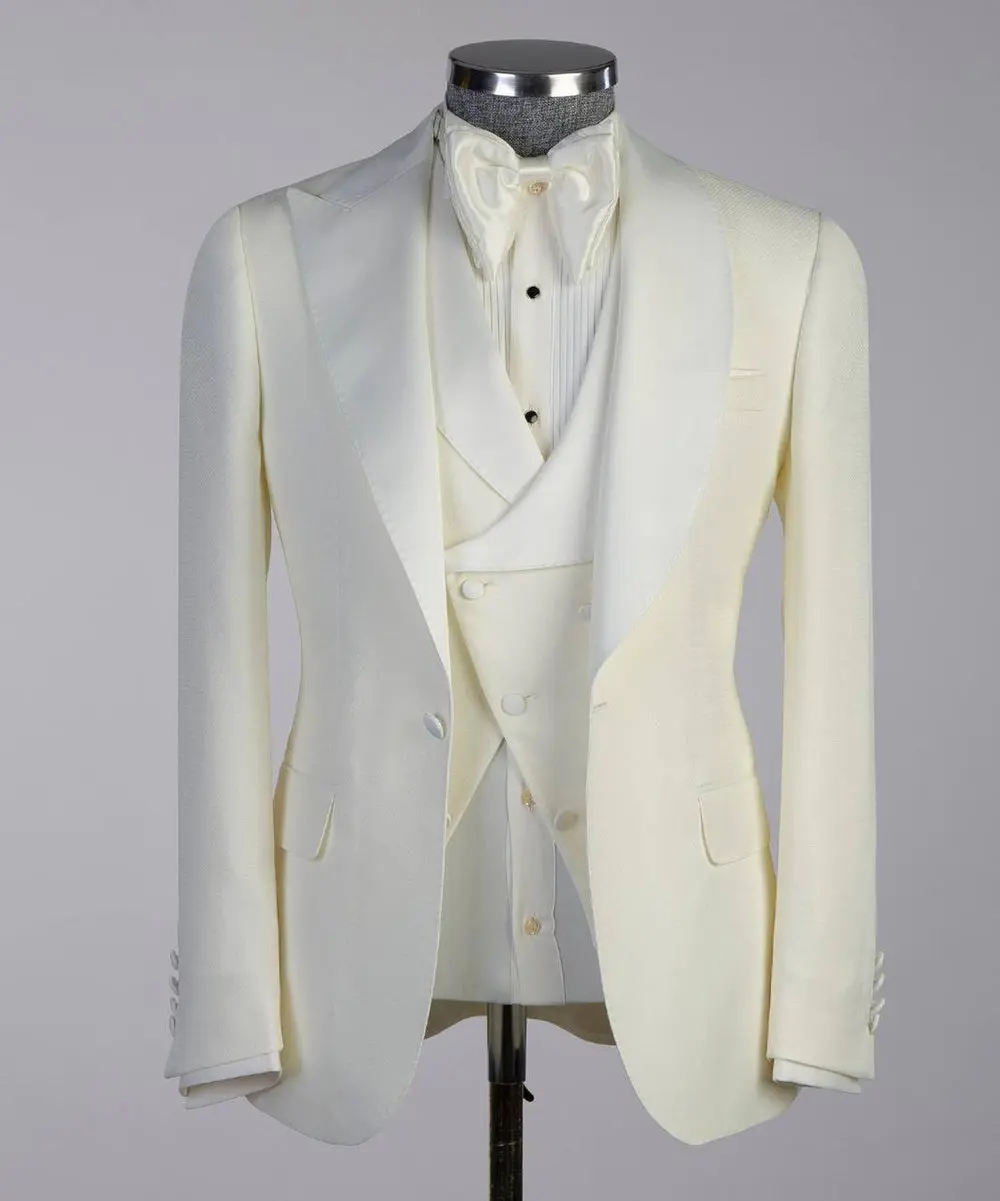Men's Cream Tuxedo-Asymmetrical Satin Lapel — photograph 1