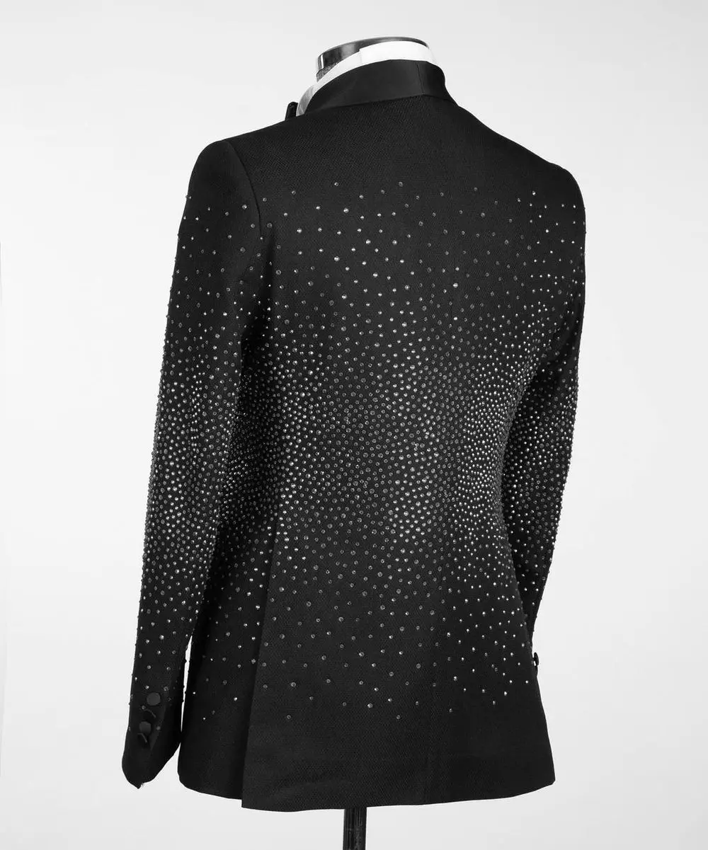 Men's Double Breasted Black Tuxedo, Silver Stoned — photograph 4