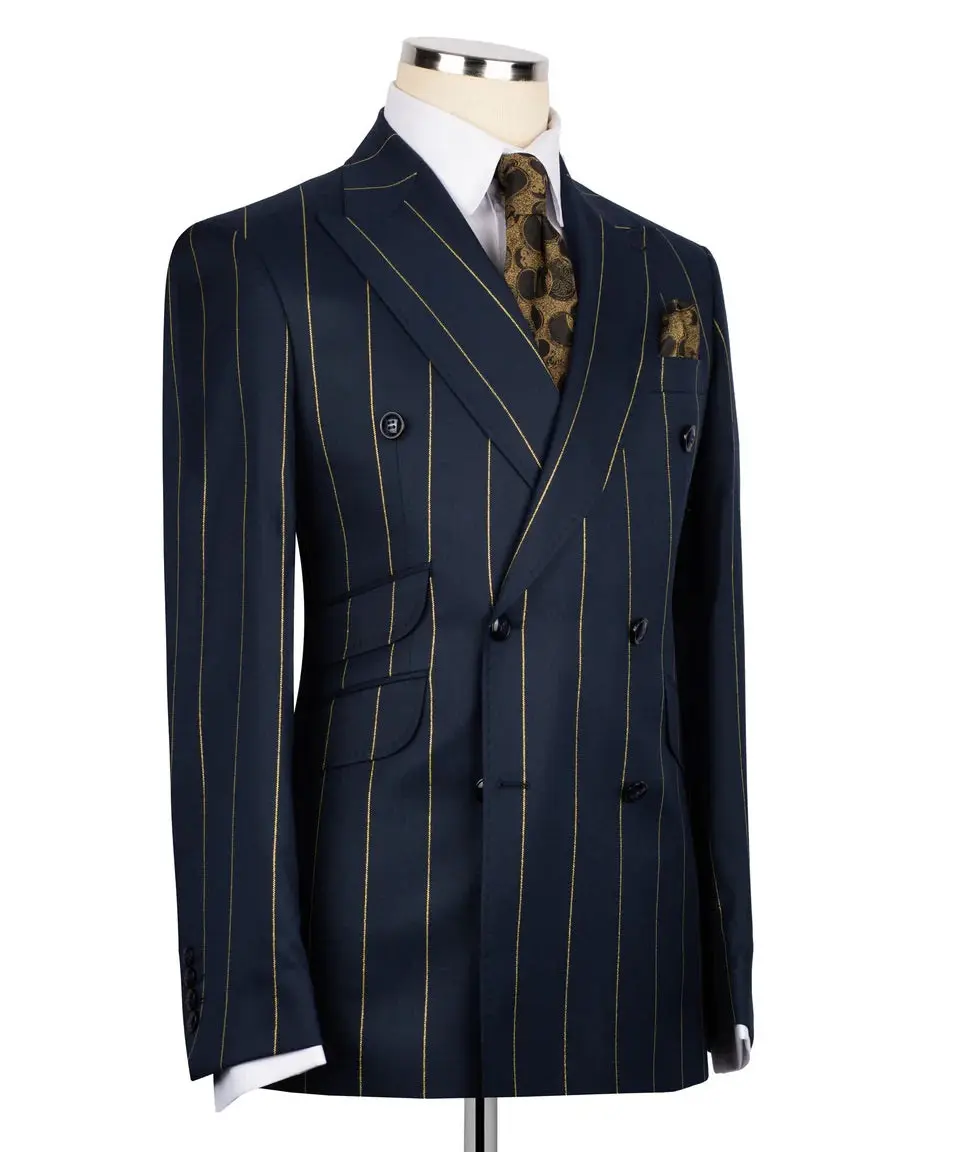 Men's Double-Breasted Pinstripe Suit-Navy — photograph 3