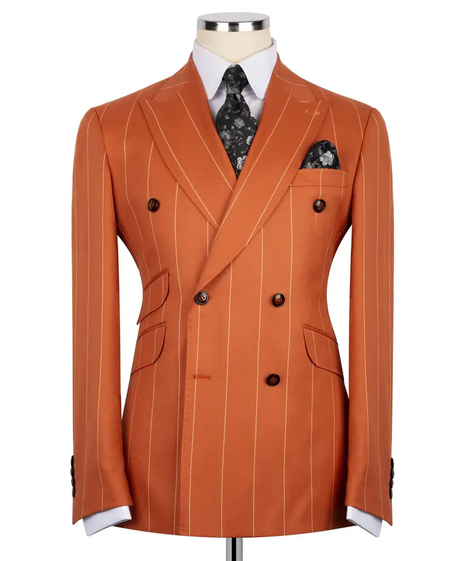 Men's Double-Breasted Pinstripe Suit-Orange — photograph 1