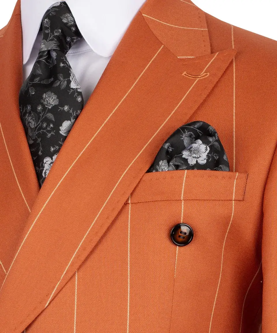 Men's Double-Breasted Pinstripe Suit-Orange — photograph 2