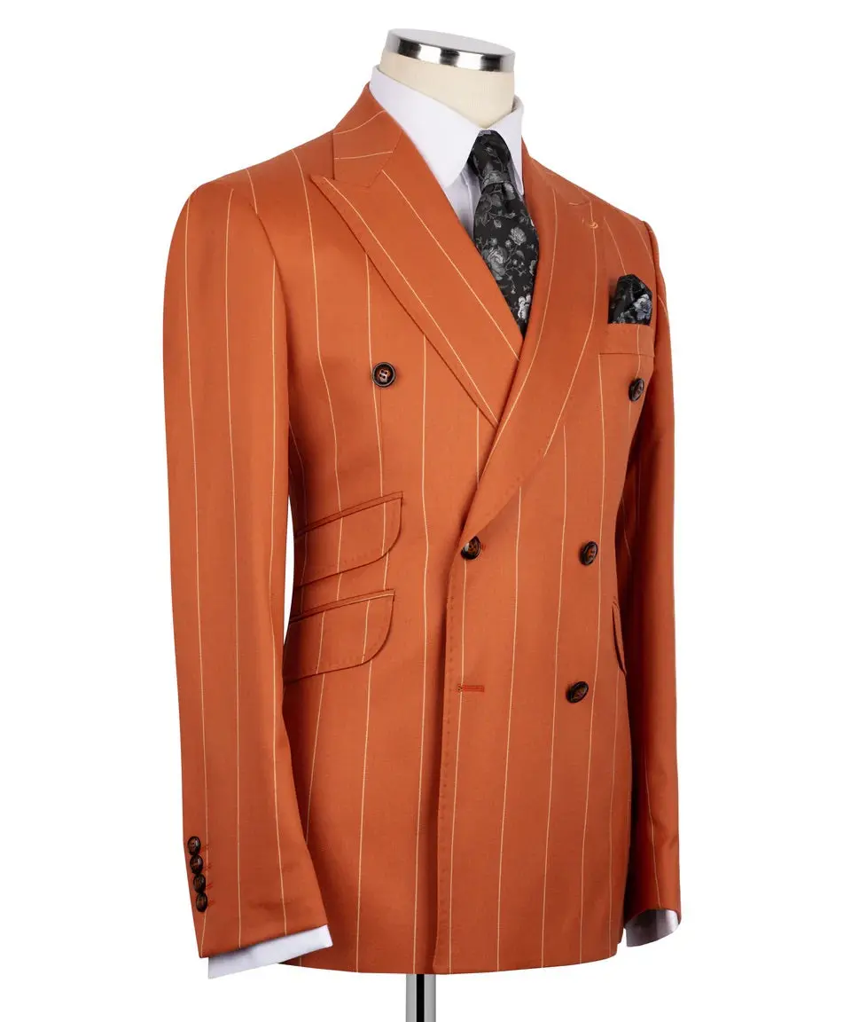 Men's Double-Breasted Pinstripe Suit-Orange — photograph 3