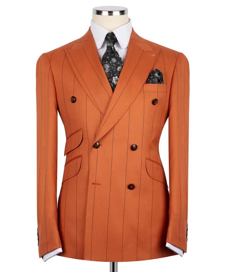 Men's Double-Breasted Pinstripe Suit-Orange — photograph 1