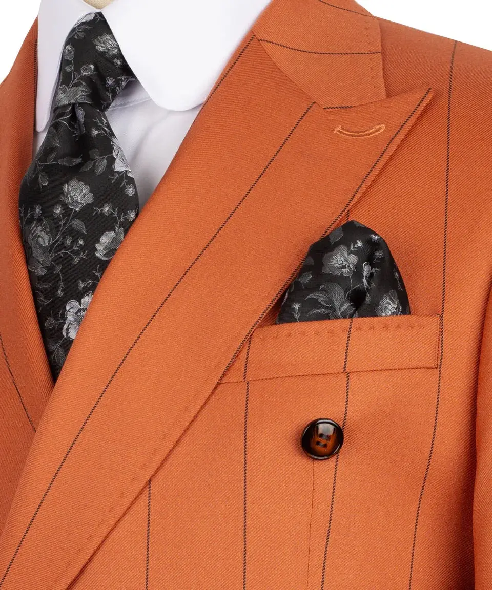 Men's Double-Breasted Pinstripe Suit-Orange — photograph 2