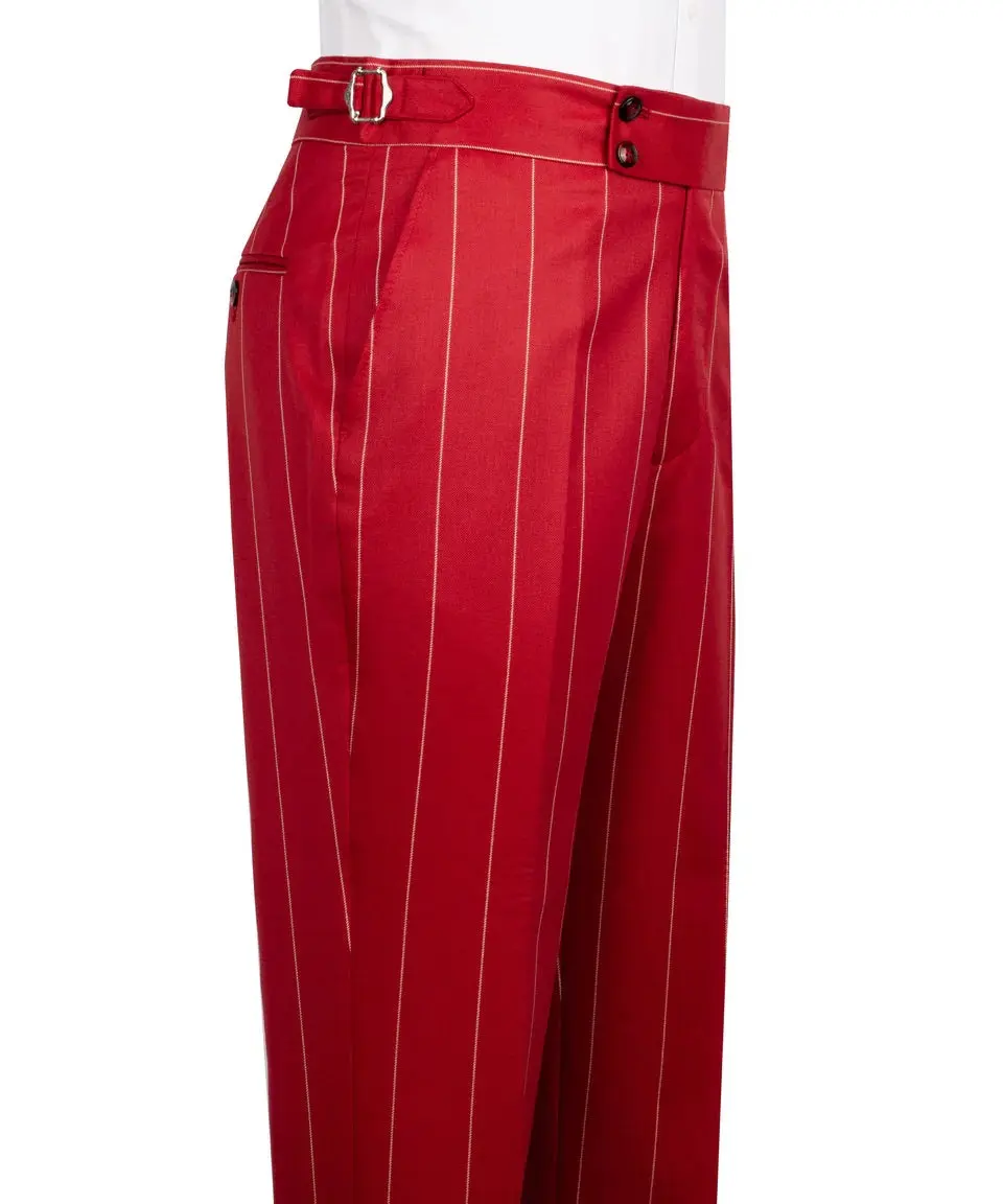 Men's Double-Breasted Pinstripe Suit-Red — photograph 4