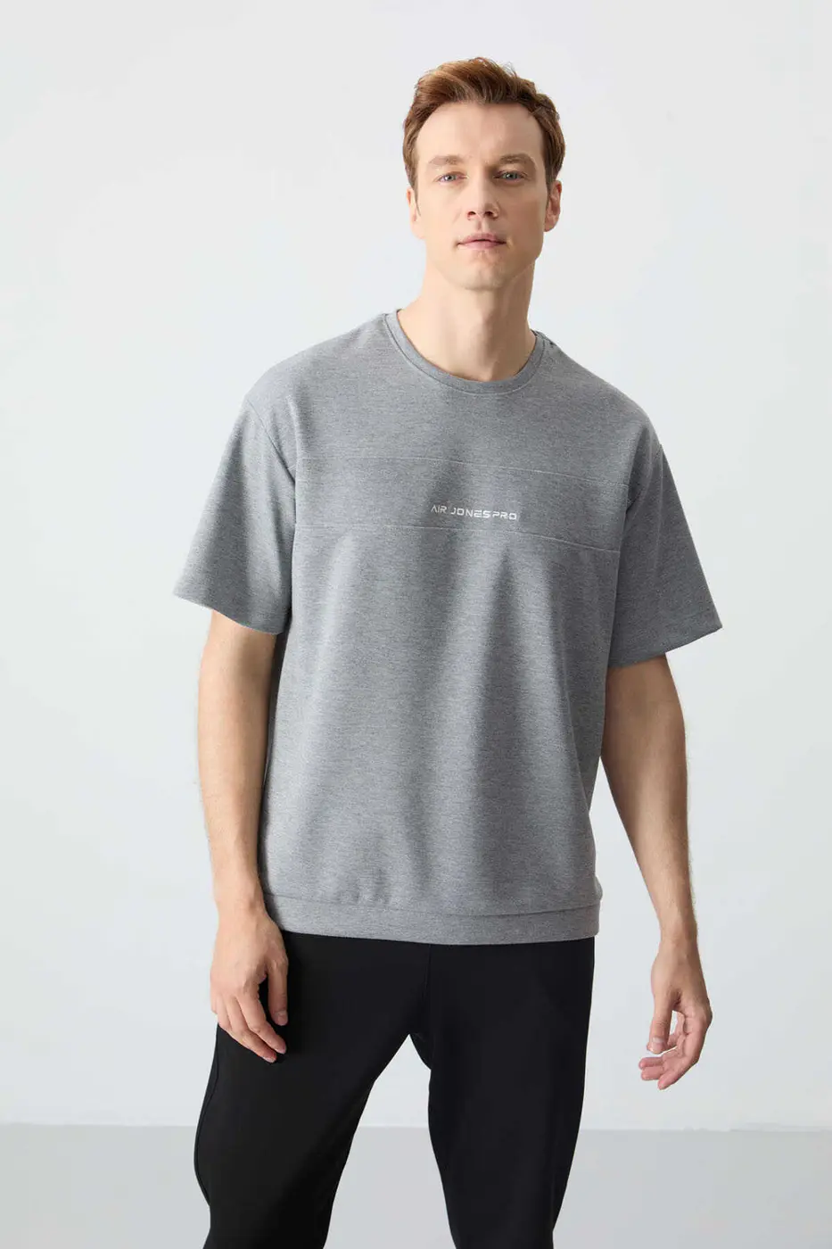 Men's-Grey-Black-Short Sleeve-Tracksuit Set — photograph 2