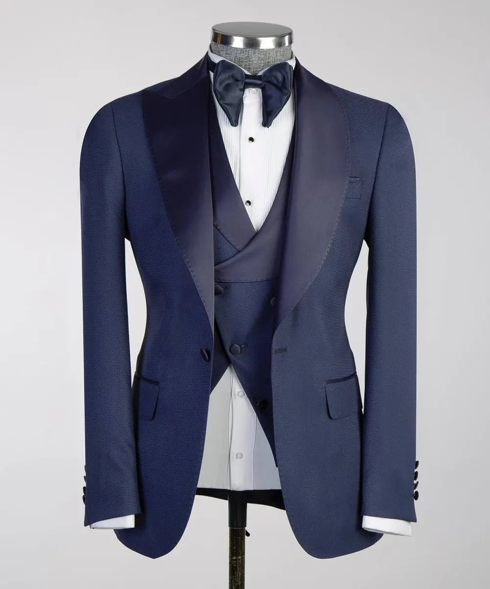 Men's Navy Tuxedo-Asymmetrical Satin Lapel — photograph 1