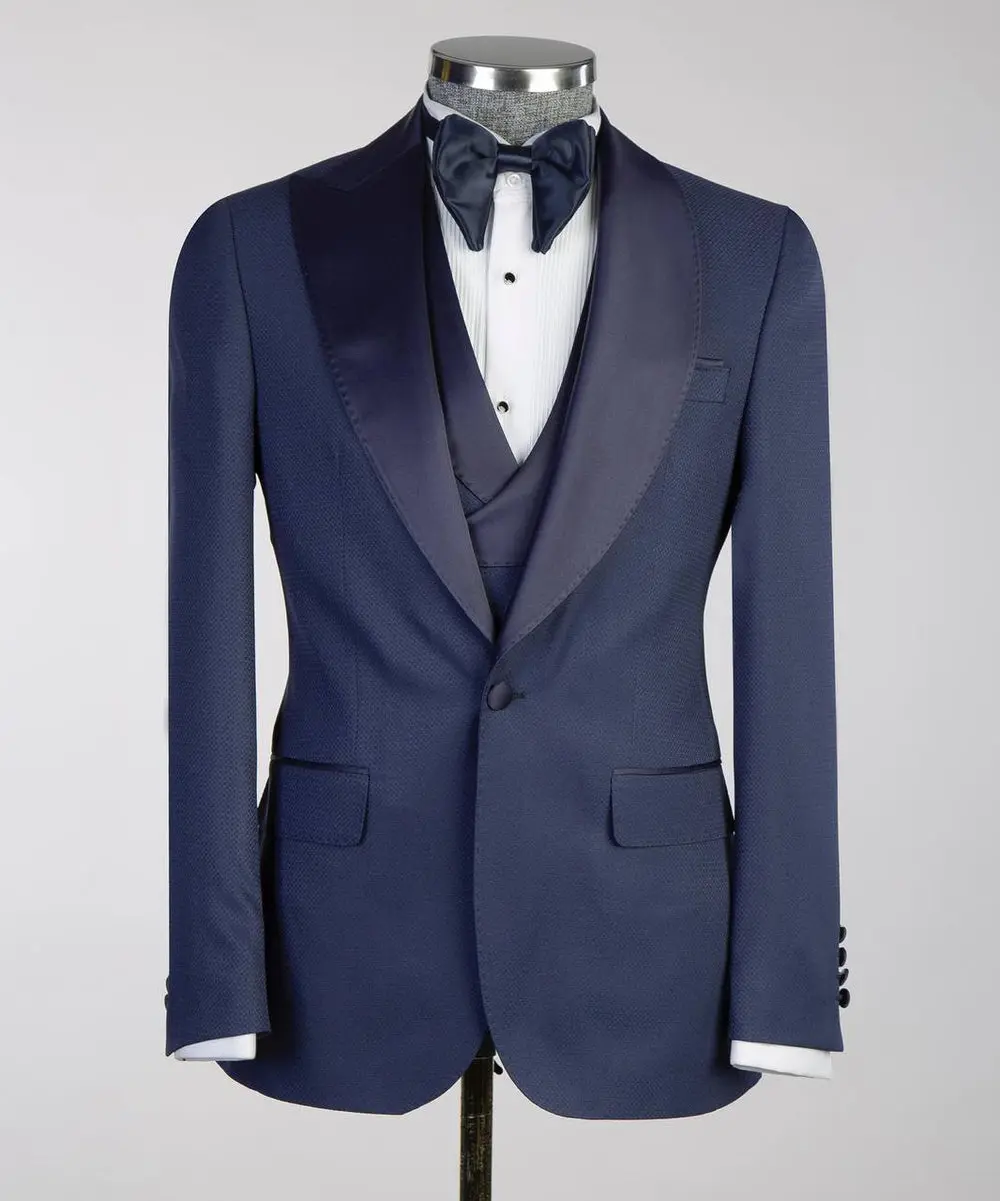 Men's Navy Tuxedo-Asymmetrical Satin Lapel — photograph 4