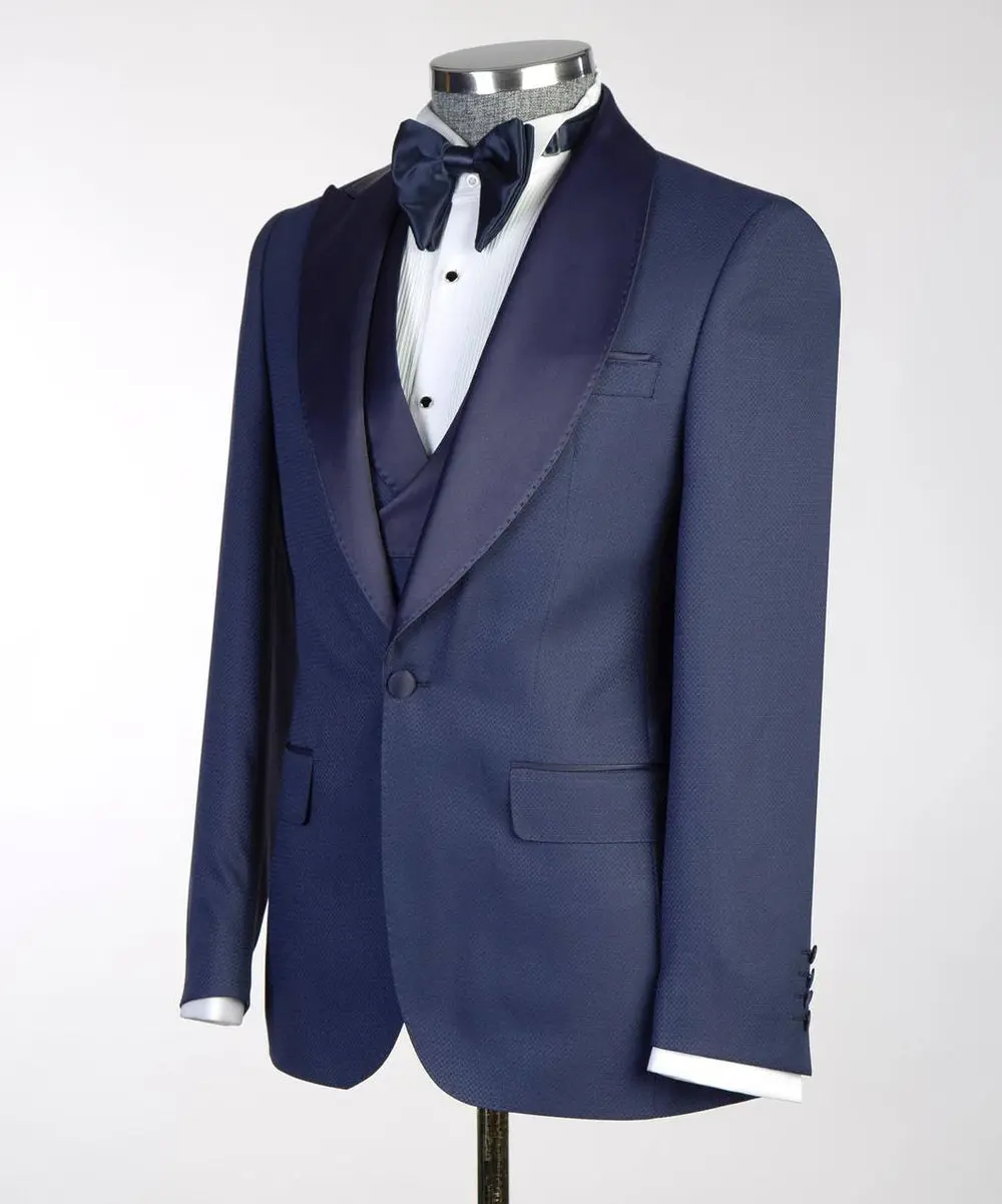 Men's Navy Tuxedo-Asymmetrical Satin Lapel — photograph 5