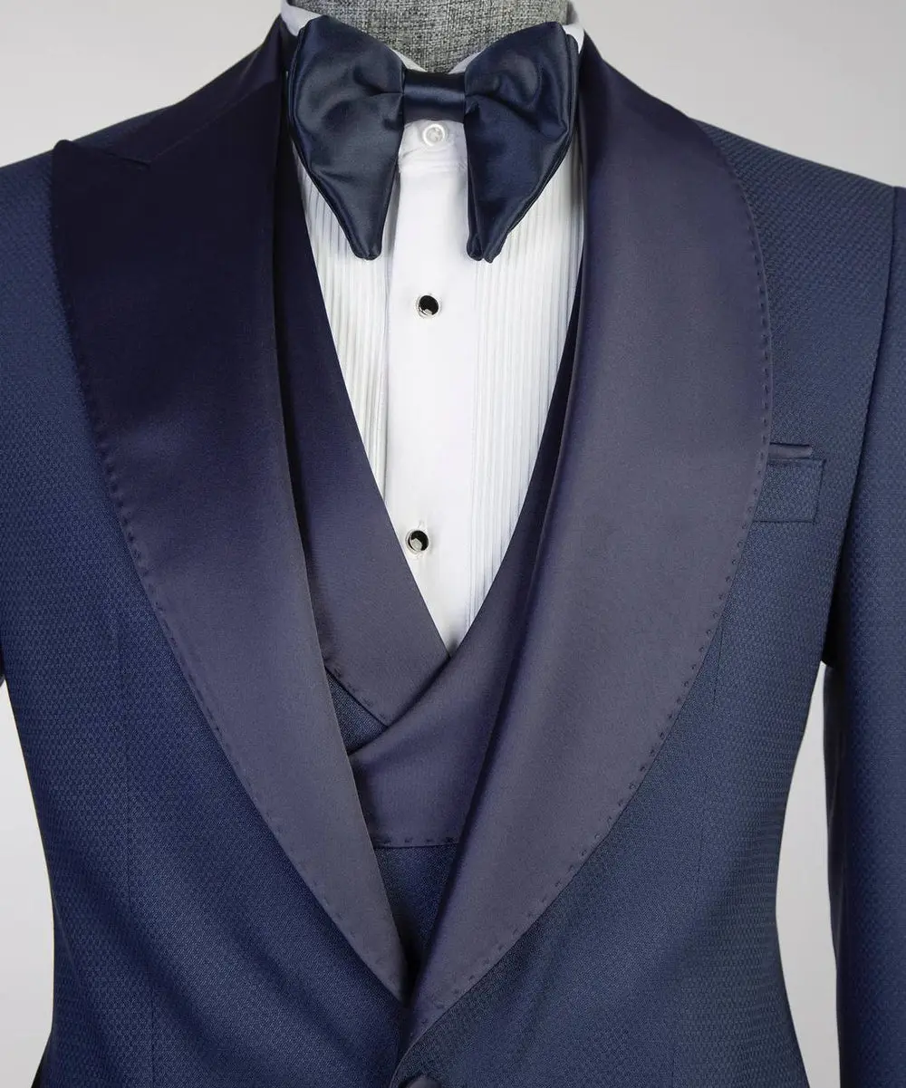 Men's Navy Tuxedo-Asymmetrical Satin Lapel — photograph 6