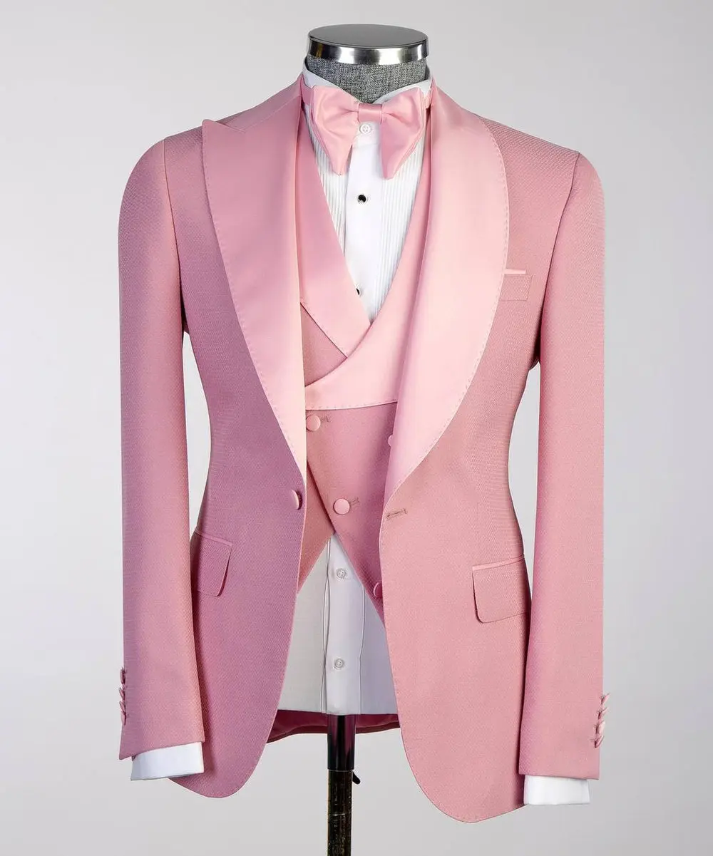Men's Pink Tuxedo-Asymmetrical Satin Lapel — photograph 1