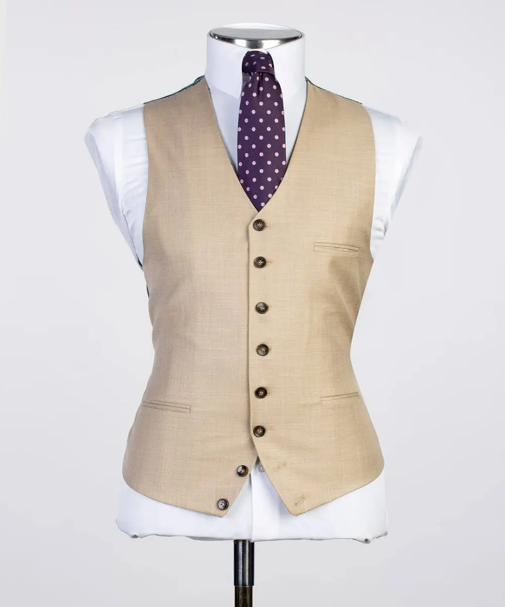 Men's 3 Piece Beige/Cream Classic Suit — photograph 5
