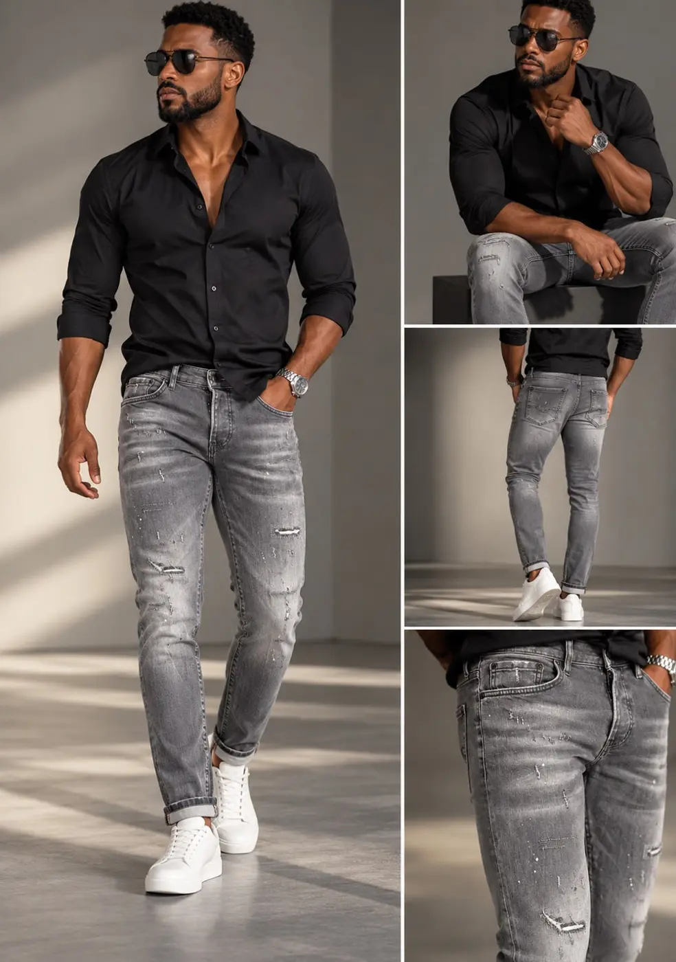 Men's Slim Fit Stretch Denim Jeans – Grey — photograph 1