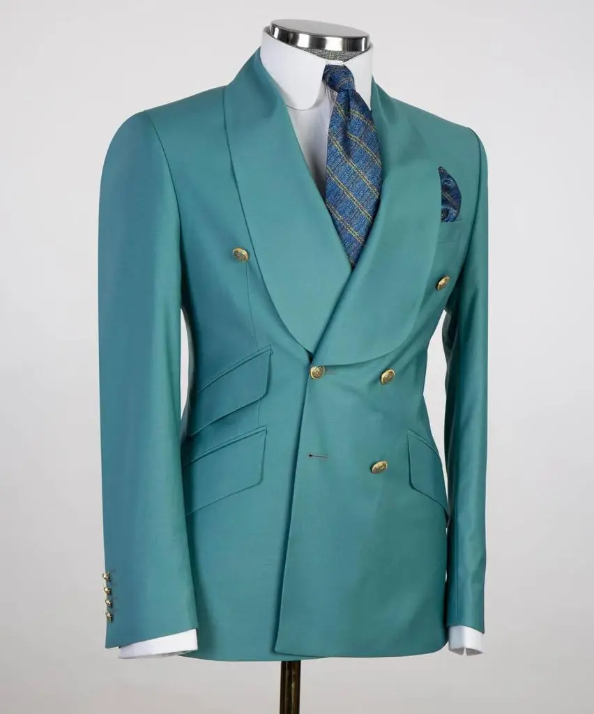 Men's 2 Piece Double Breasted Green Suit — photograph 2