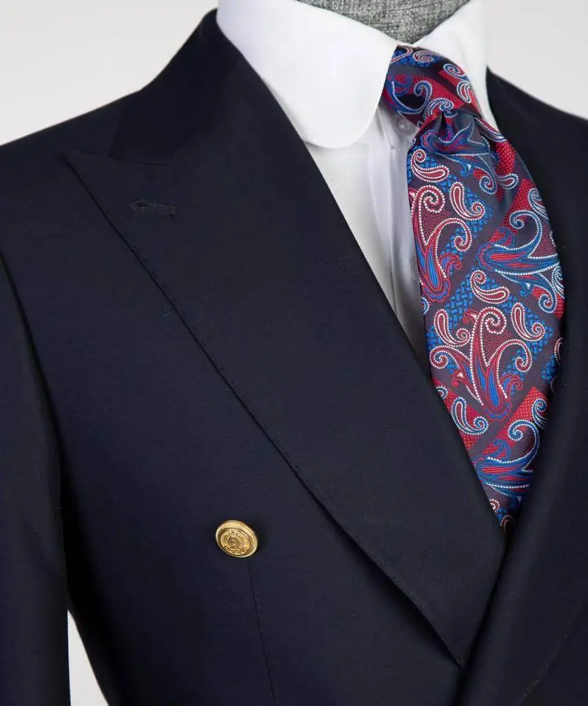 Double Breasted Navy Suit Peak Lapel 2pc — photograph 2