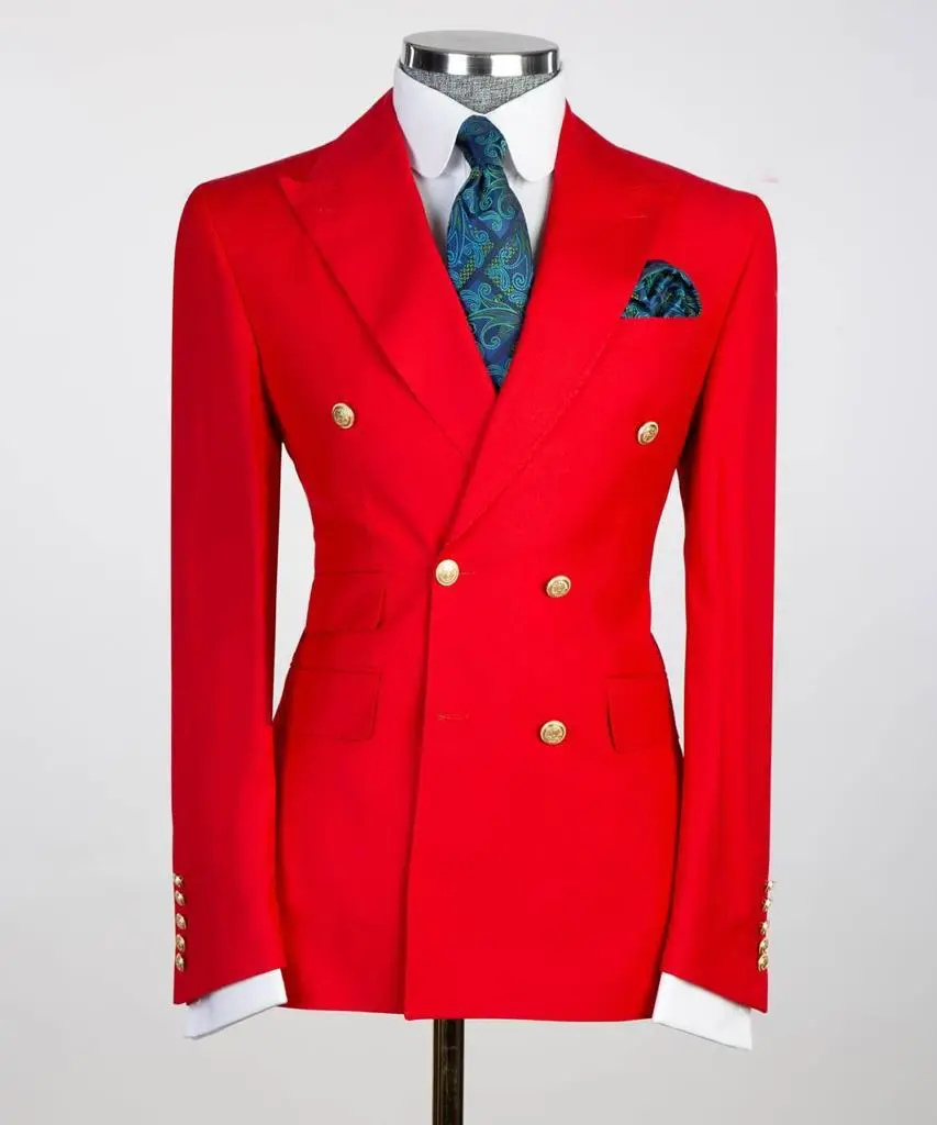 Men's Suit 2 Piece Double Breasted Red,Peak Lapel — photograph 1