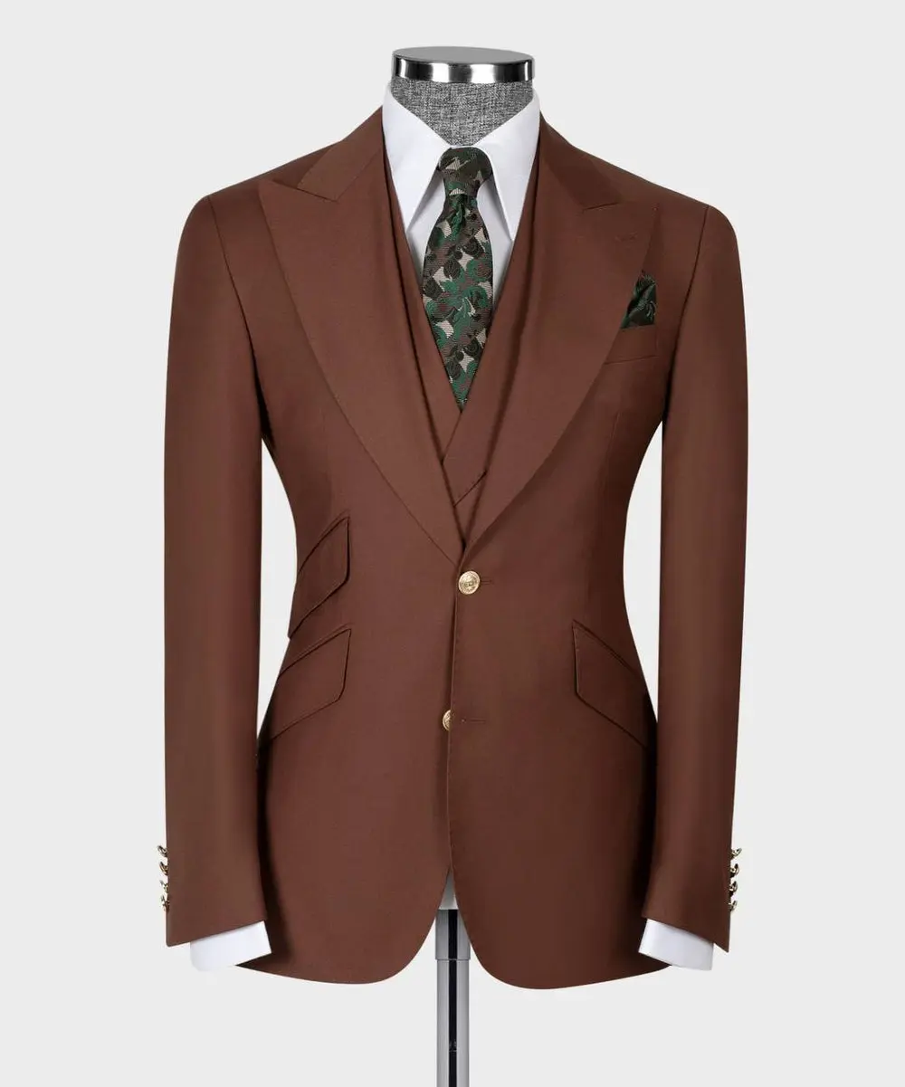 Men's Suit Set, %100 Wool, Brown — photograph 3