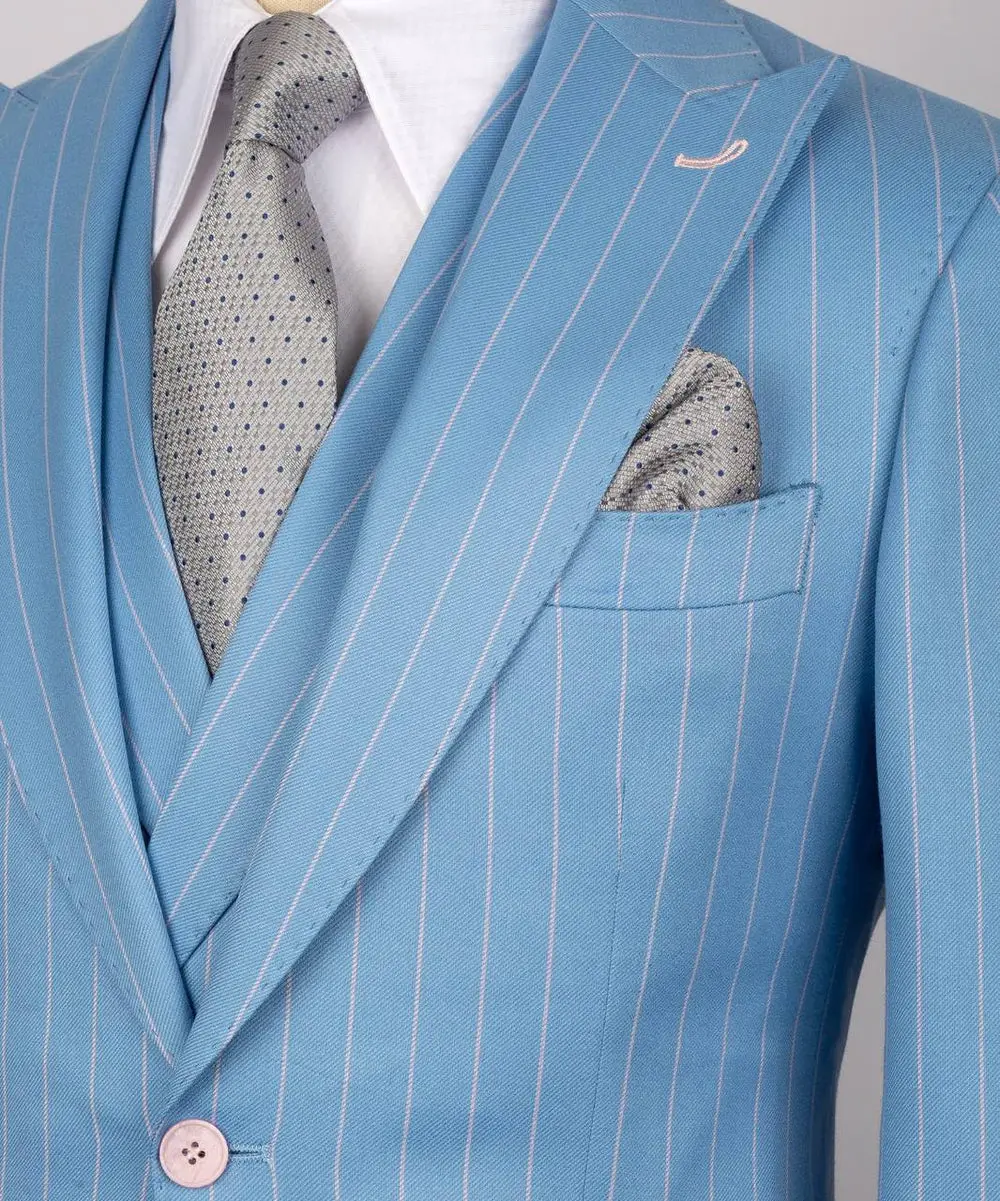 Men's Suit Set, %100 Wool, Striped, Blue — photograph 2