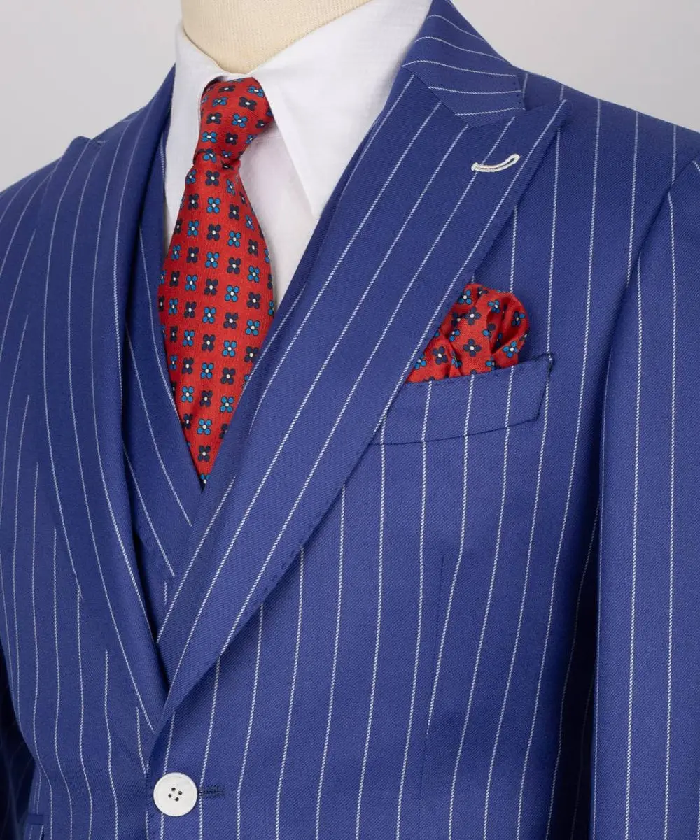 Men's Suit Set, %100 Wool, Striped, Blue — photograph 2