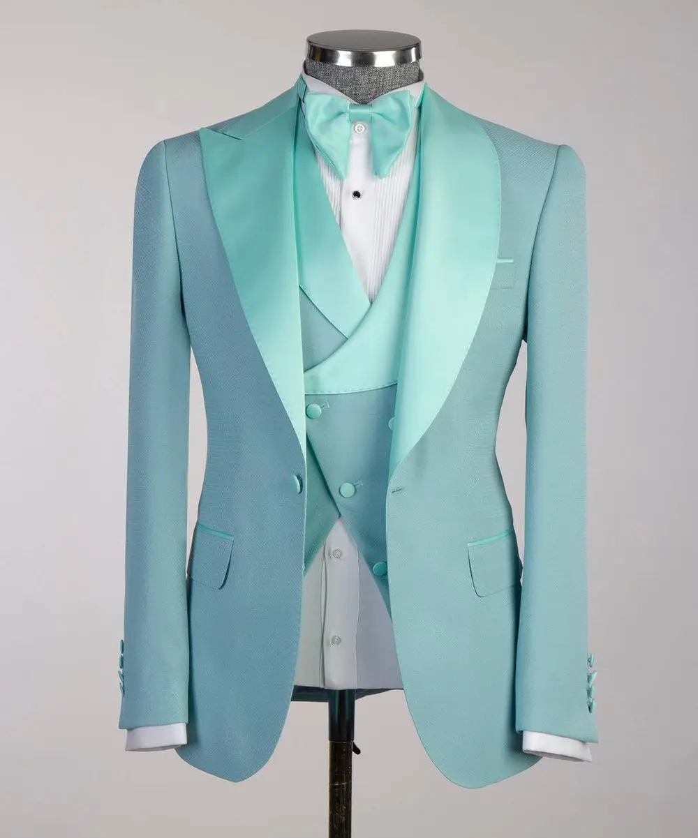 Men's Turquoise Tuxedo-Asymmetrical Satin Lapel — photograph 1