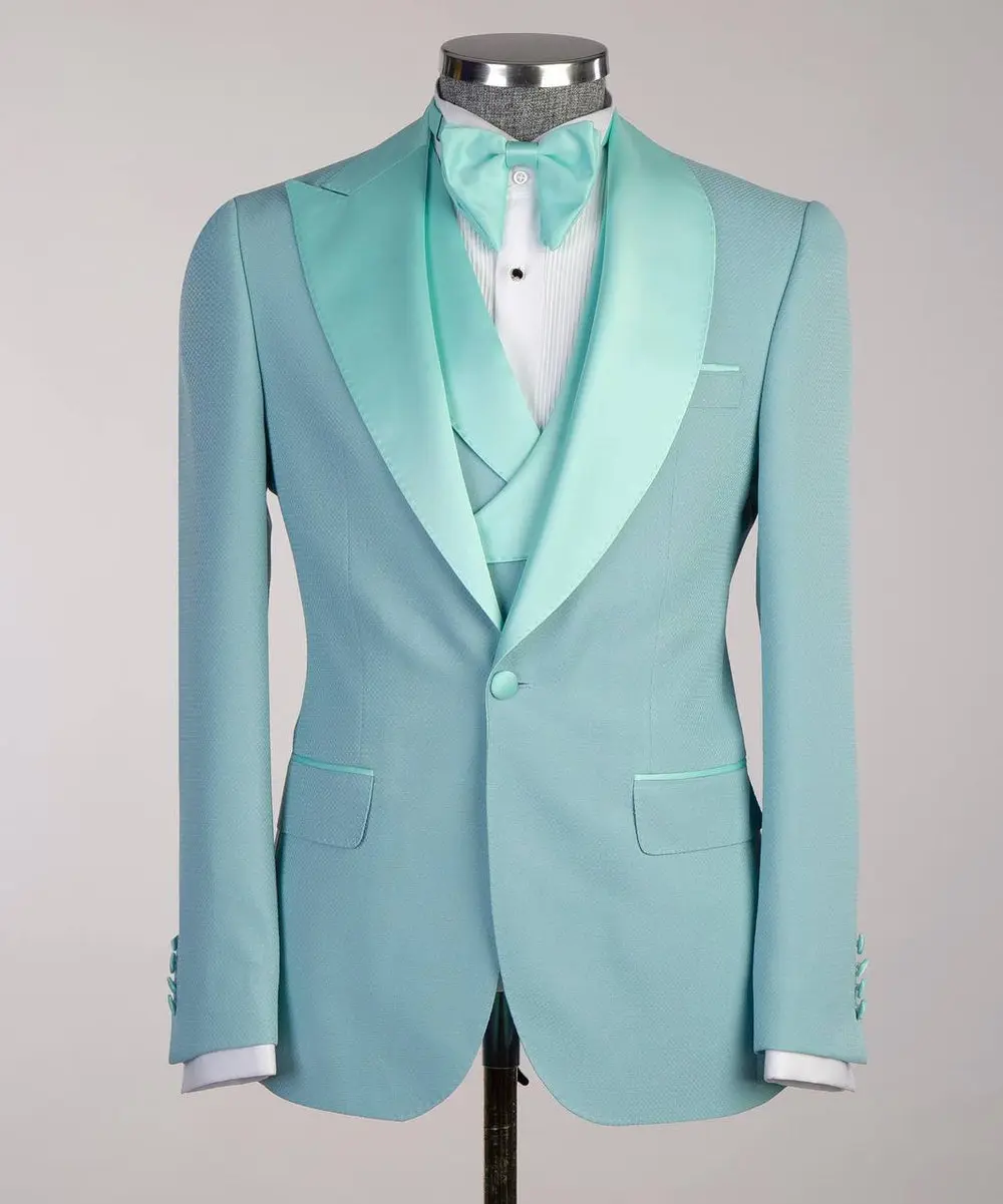 Men's Turquoise Tuxedo-Asymmetrical Satin Lapel — photograph 4