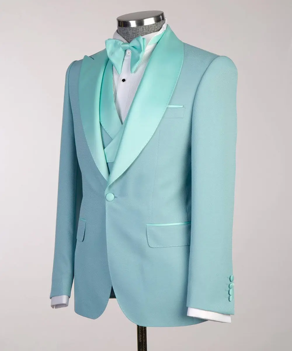 Men's Turquoise Tuxedo-Asymmetrical Satin Lapel — photograph 5