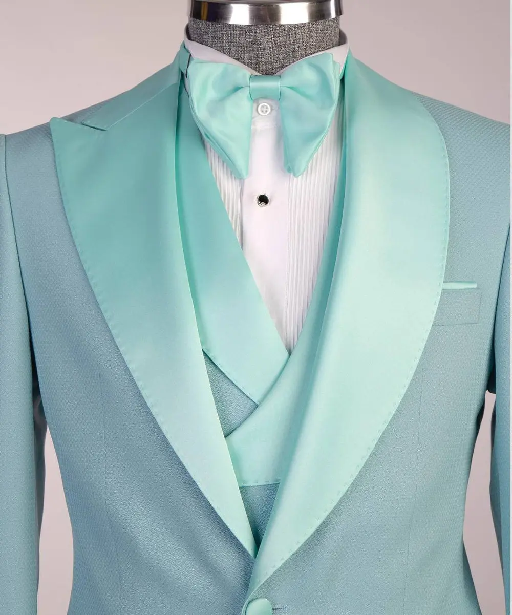 Men's Turquoise Tuxedo-Asymmetrical Satin Lapel — photograph 6