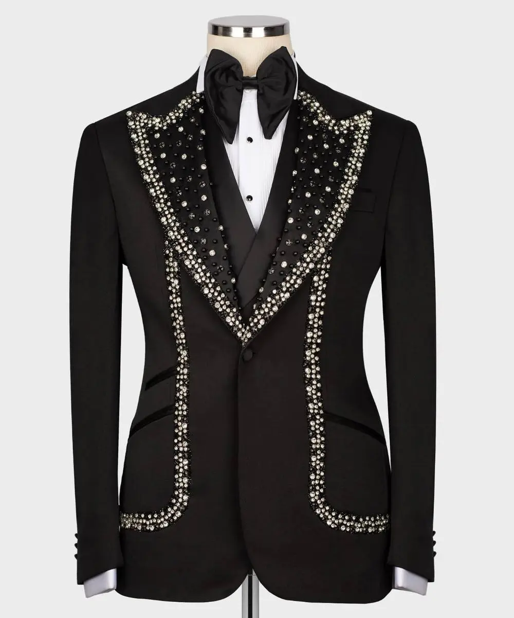 Men's Black Tuxedo, Silver Gem Stoned — photograph 1