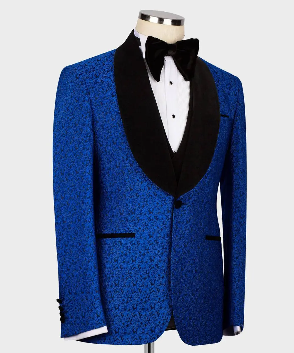 Men's Tuxedo-Textured Blue-Black Velvet Lapel — photograph 3
