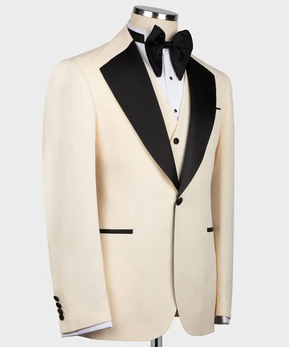 Men's Cream/Beige Tuxedo with Black Collar — photograph 4