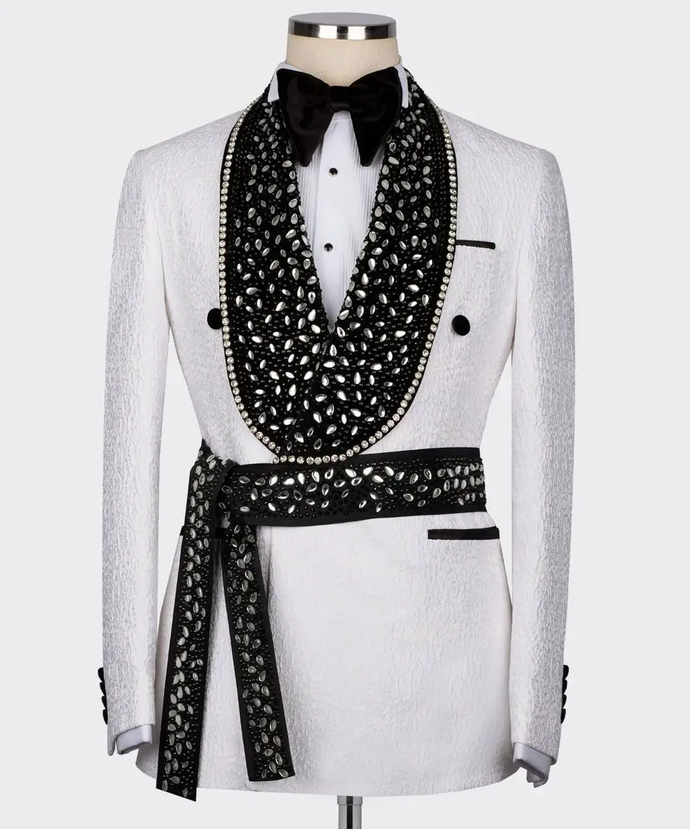 Men's Tuxedo, White, Gem Stoned on Collar — photograph 1
