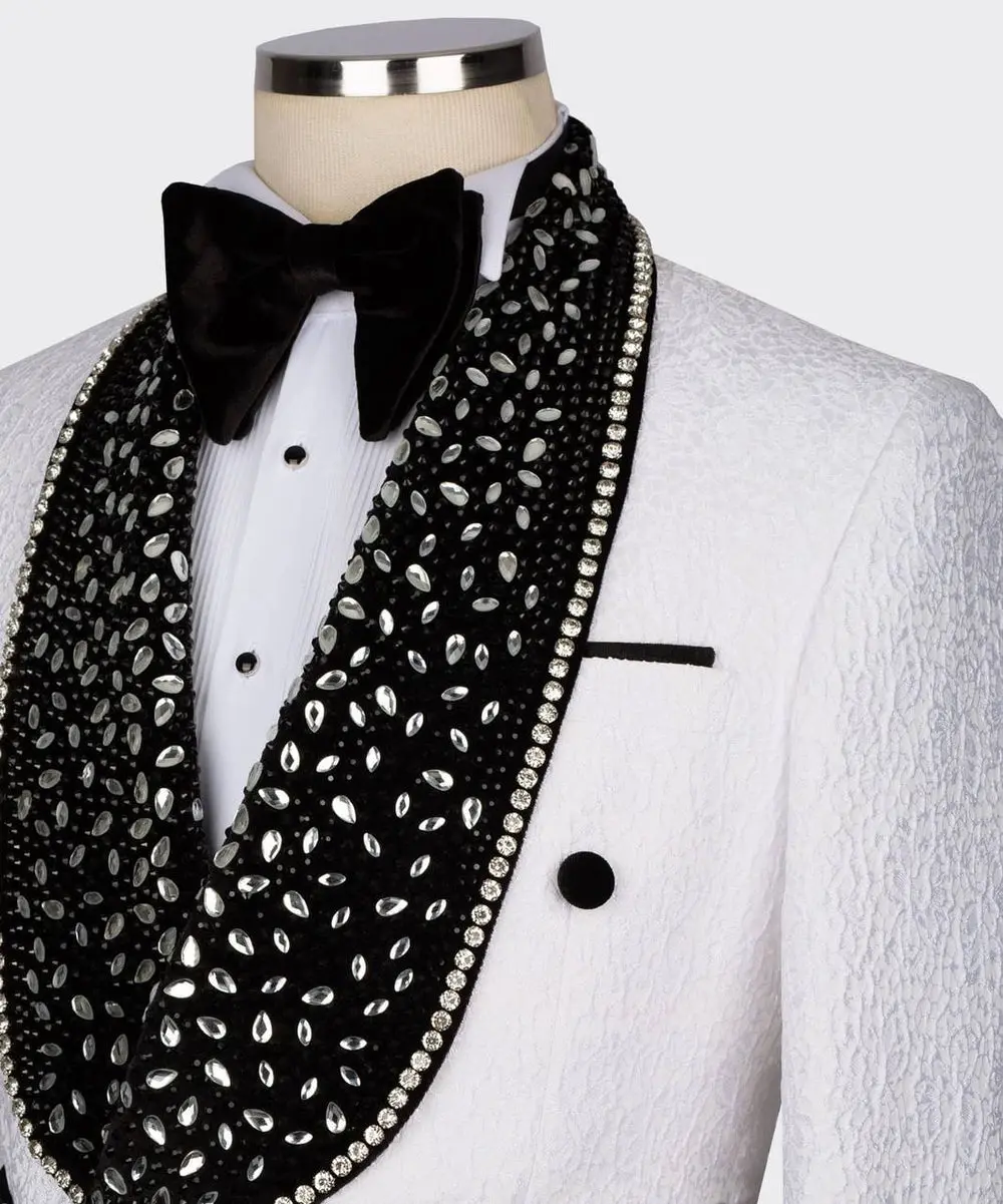 Men's Tuxedo, White, Gem Stoned on Collar — photograph 2