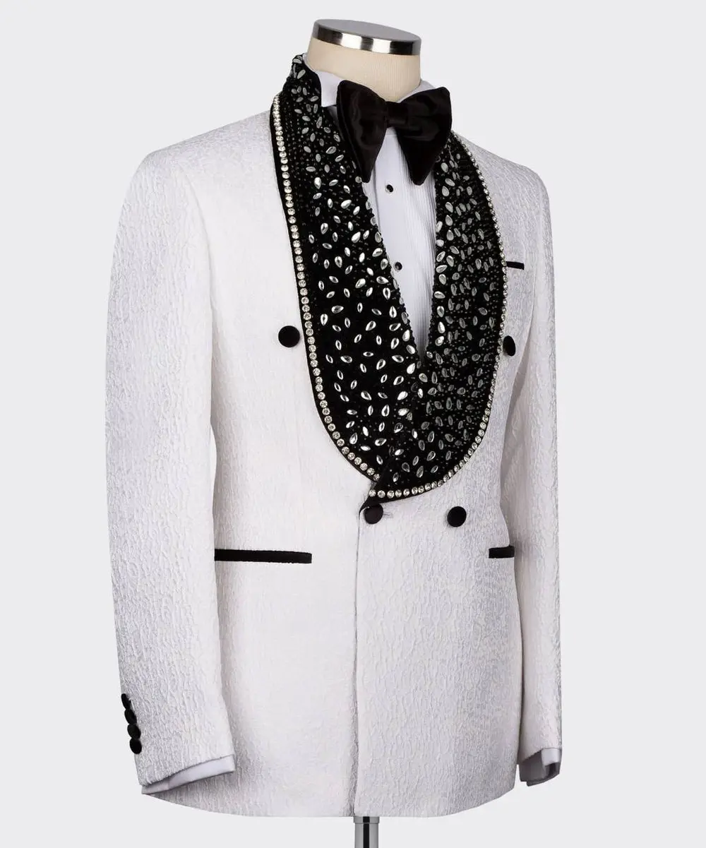 Men's Tuxedo, White, Gem Stoned on Collar — photograph 4