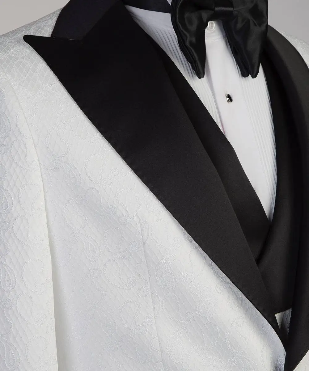 Men's White Tuxedo-Asymmetrical Black Satin Lapel — photograph 2