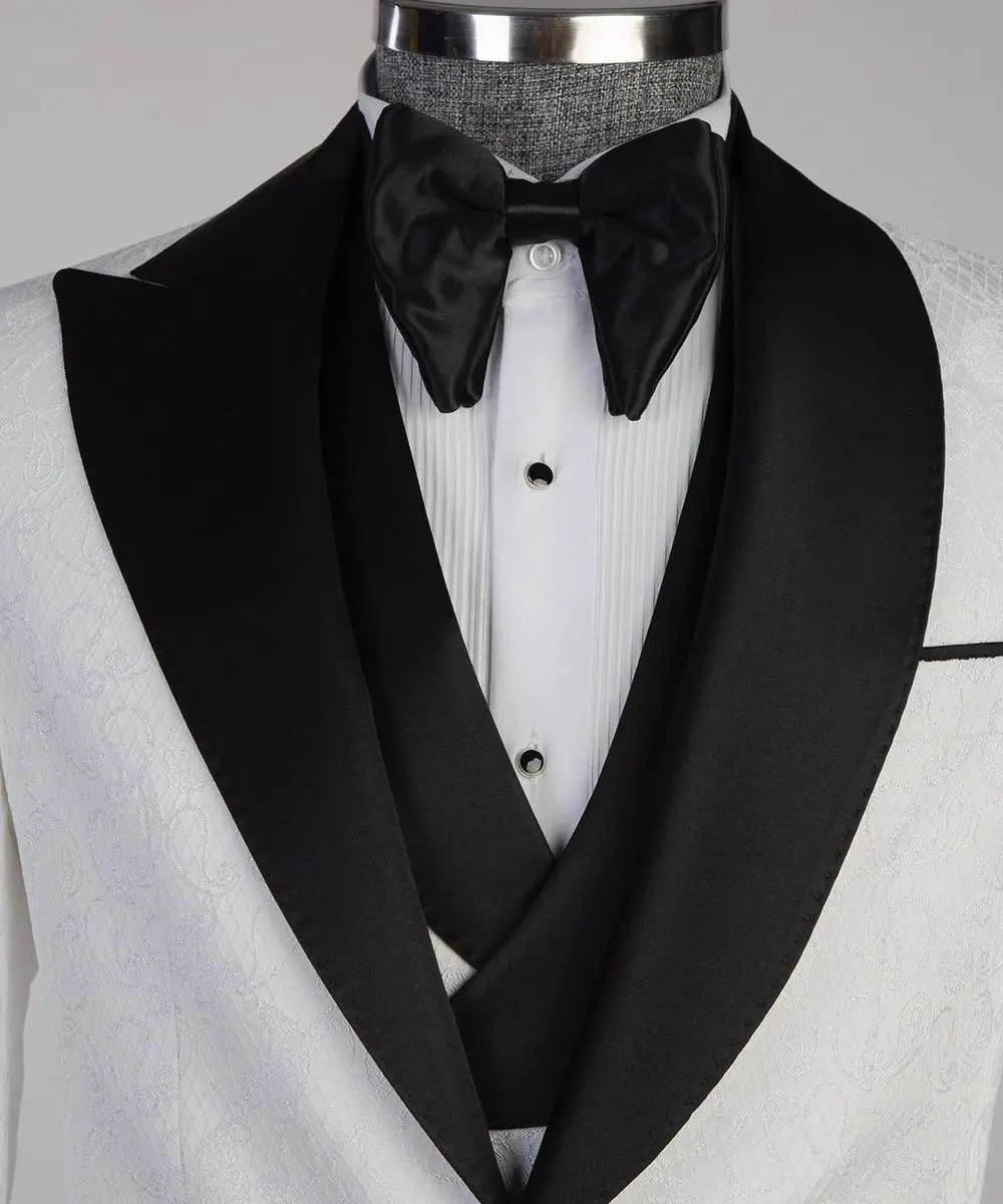 Men's White Tuxedo-Asymmetrical Black Satin Lapel — photograph 6