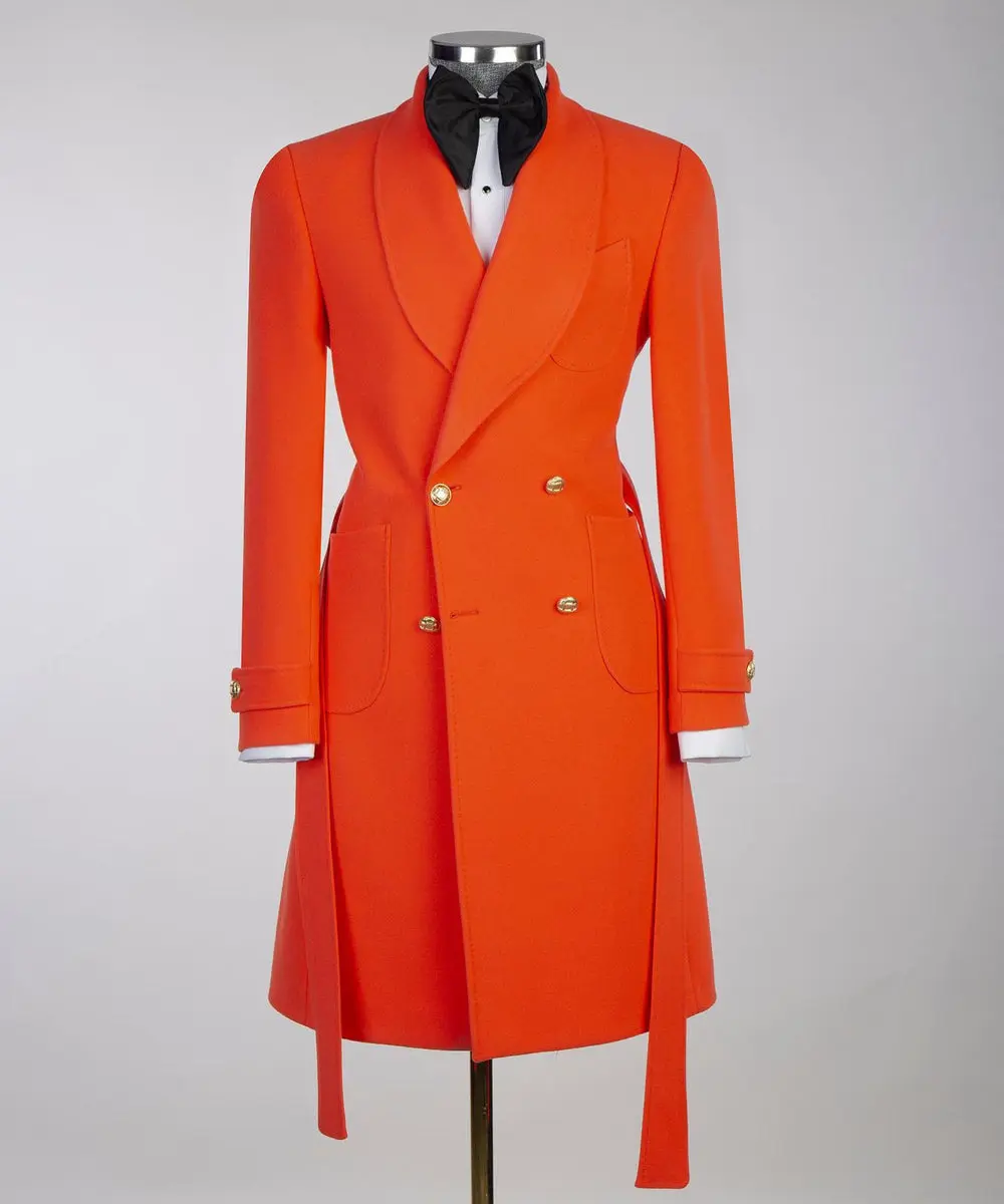 Orange Double Breasted Men’s Long Coat — photograph 1