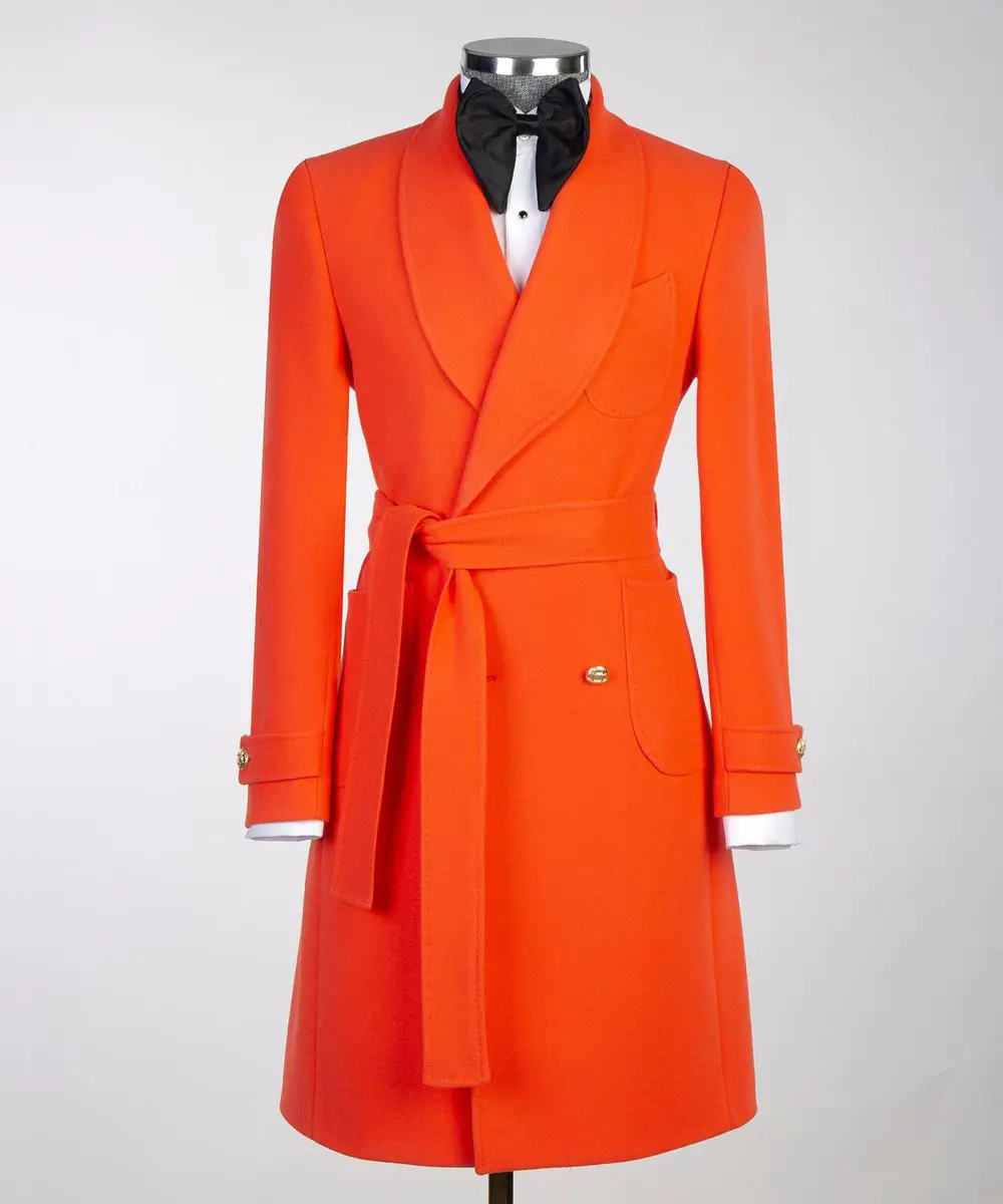 Orange Double Breasted Men’s Long Coat — photograph 3