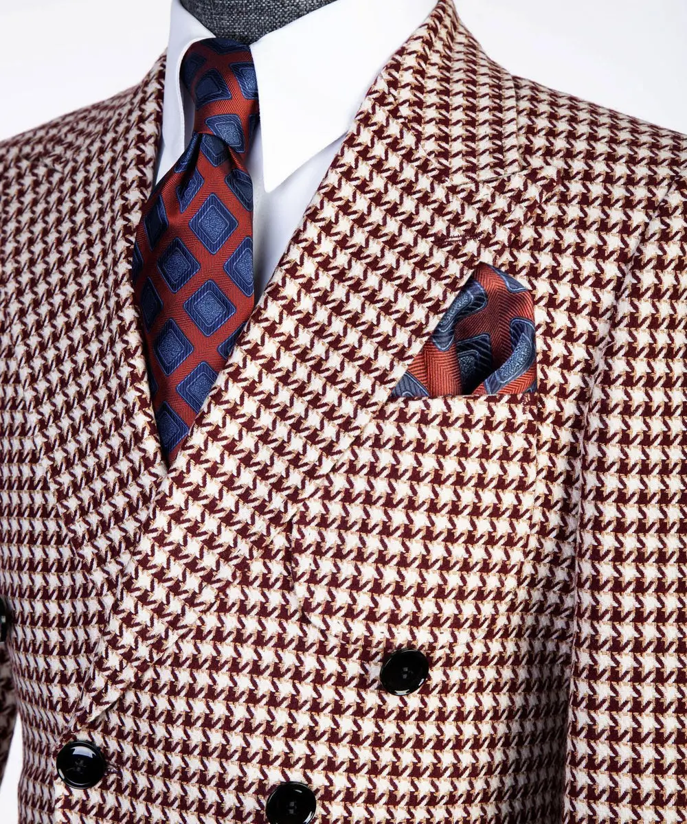 Red Houndstooth Men’s Long Coat — photograph 2
